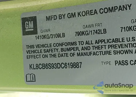 2013 Chevrolet Spark Ls Auto from USA, damaged, VIN KL8CB6S93DC619887